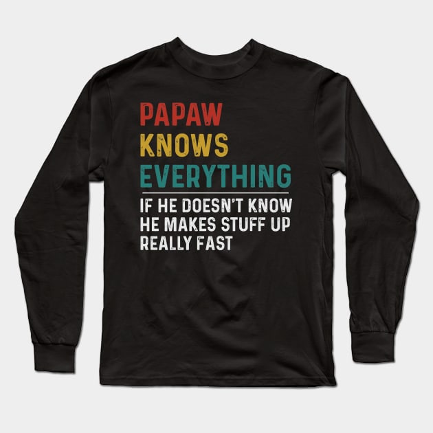 Papaw Knows Everything T-Shirt, Funny Papa Gift, Fathers Day Gift, Gift for Papa, Husband Gift, Dad Gifts from Daughter, Papa Birthday Gift Long Sleeve T-Shirt by CoApparel